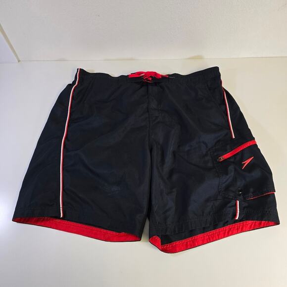 Speedo Other - Speedo Black Red Swim Shorts Zipper Side Pocket size X-Large